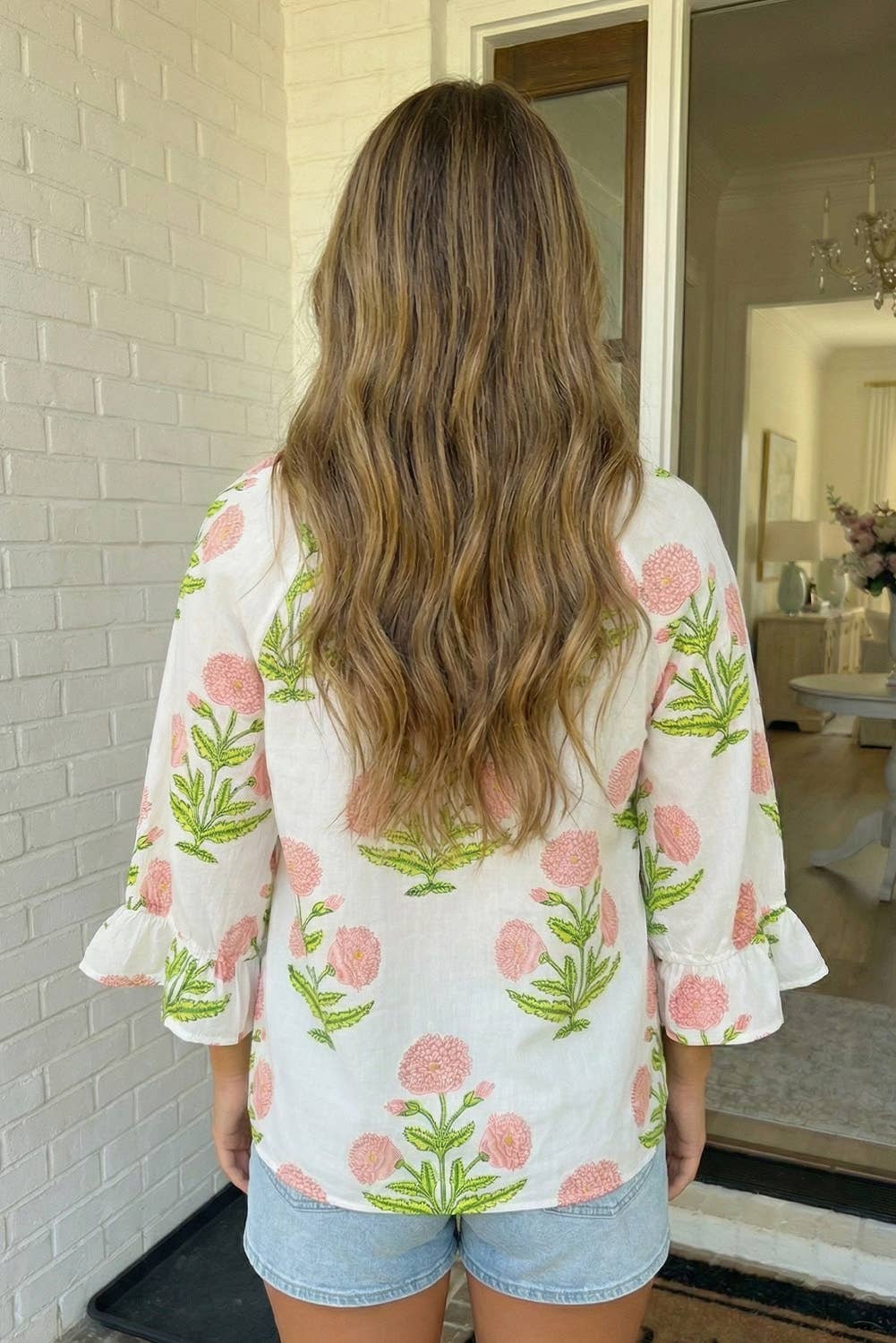 Flower Print V Neck Blouse